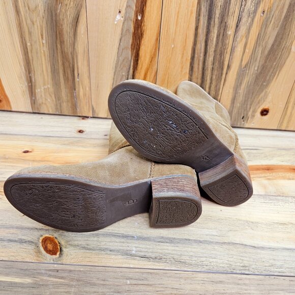 UGG NEW Cyrindra Tan Suede Mid-Calf Pull-On  Boots Size 6.5 - Picture 5 of 6